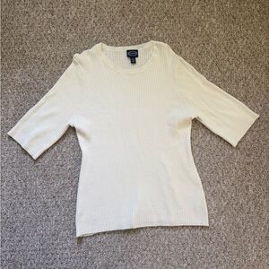 Cream Ribbed Short Sleeve Top